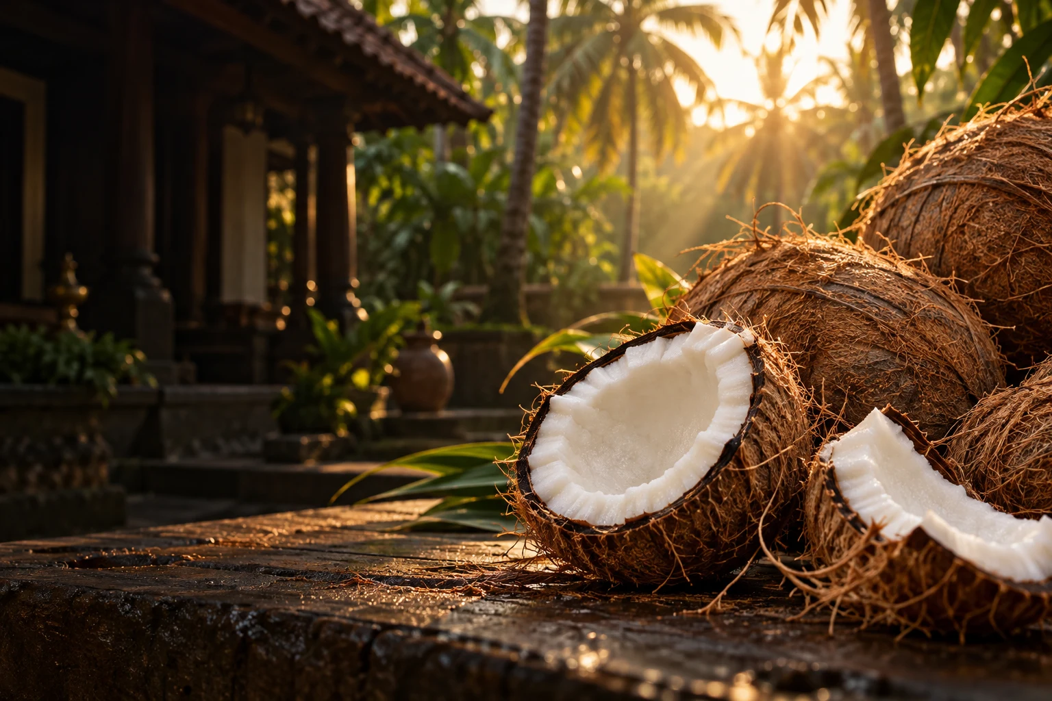 Coconuts in a Kerala courtyard